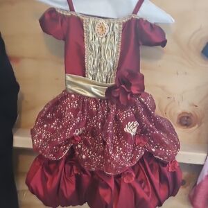 girls sz 2/3 disney store bellle dress wine/ gold puffy dress